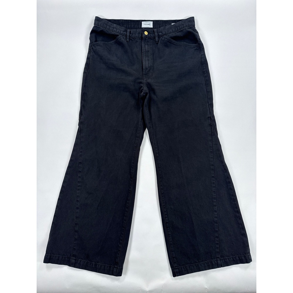 Frame Womens Jeans 33 Le Baggy Palazzo Black Film Noir Wide Leg‎ High Rise